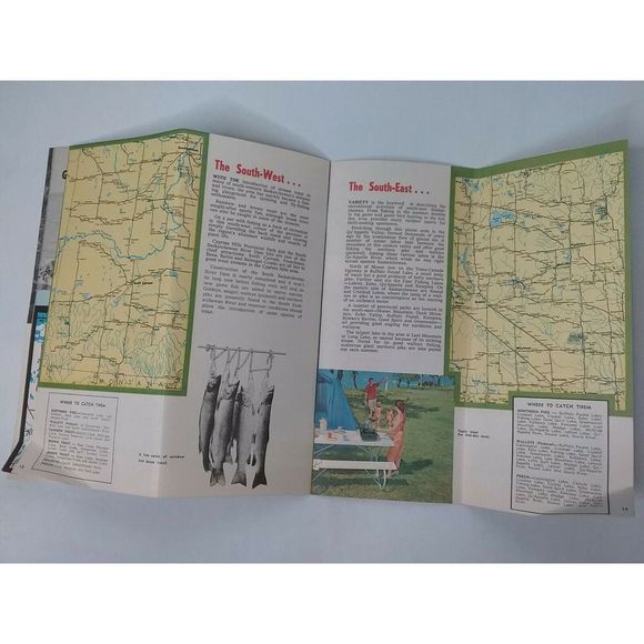 Vintage 1960s Official Saskatchewan Invites Angler Fishing Travel Map Guide Fish - Picture 11 of 12